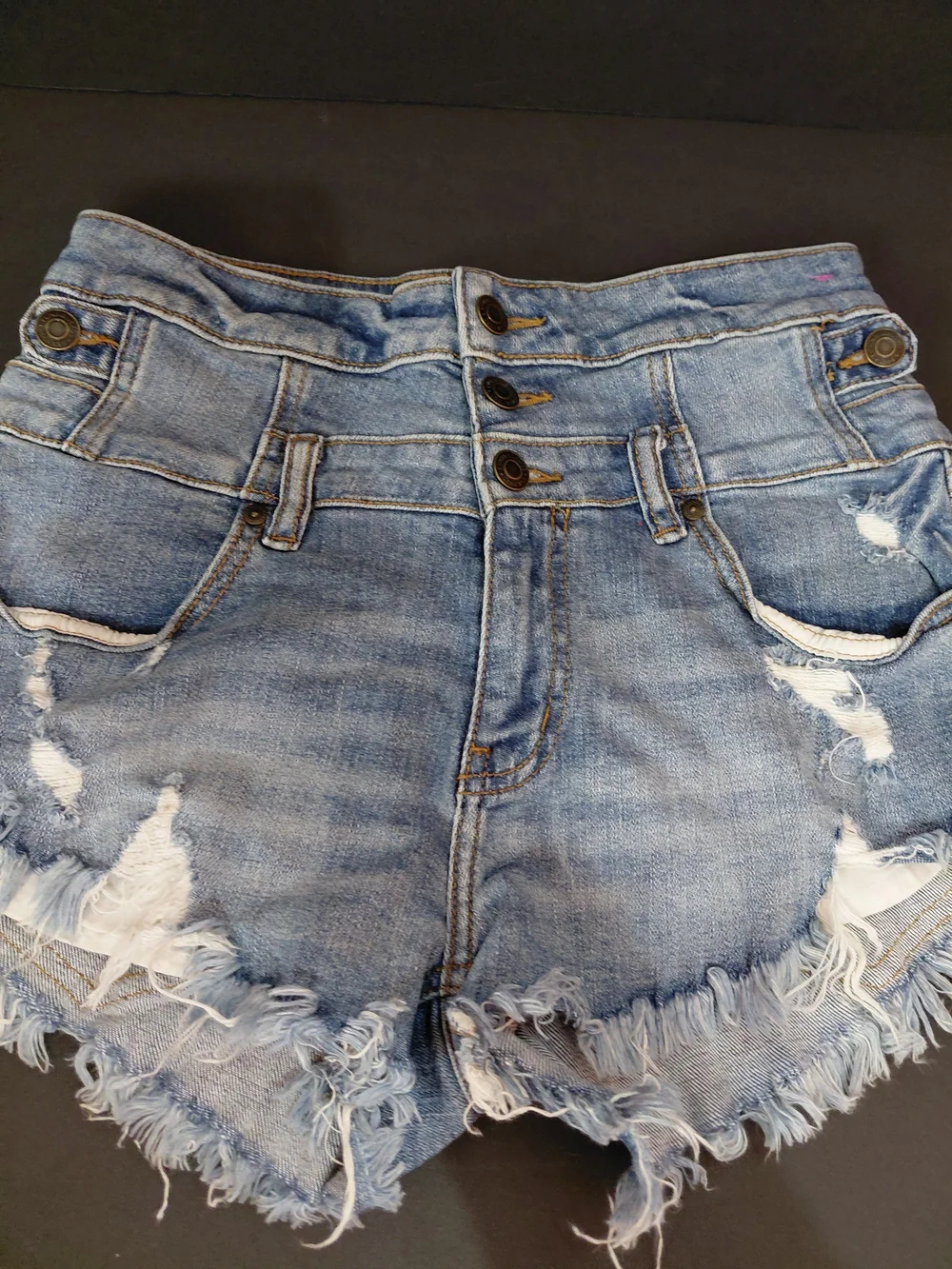 eunina Distressed Light Blue High-Rise Denim Shorts